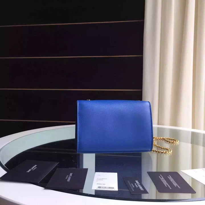 Yves Saint Laurent Small Monogram Satchel Bag In Blue Leather