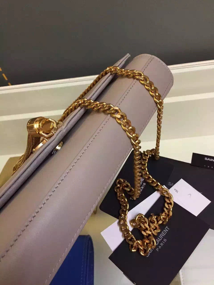 Yves Saint Laurent Medium Monogramme Tassel Bag In Grey Calfskin