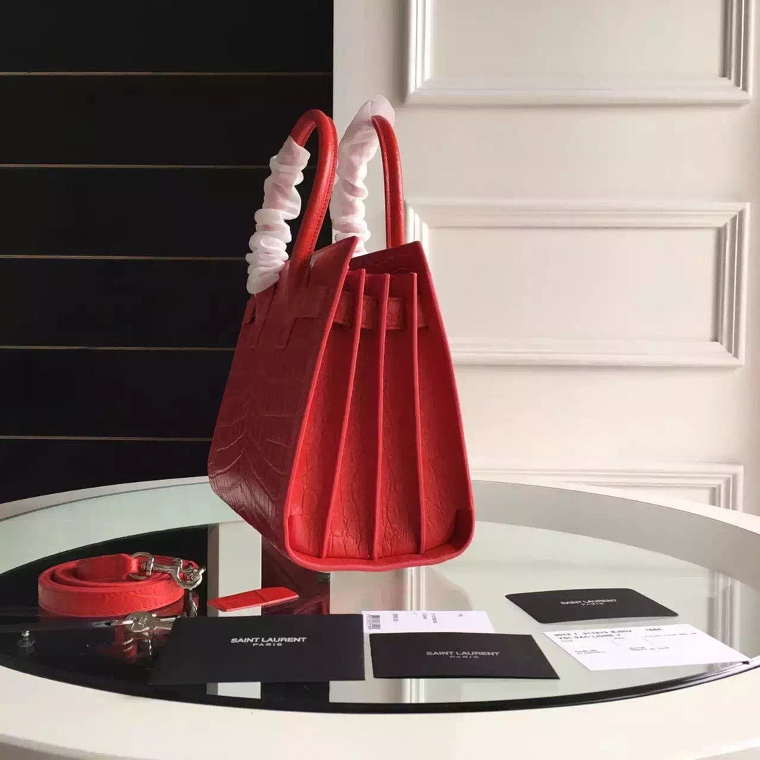 Yves Saint Laurent Baby Sac De Jour Croc Embossed Red Bag