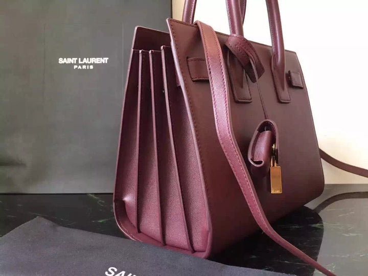 Yves Saint Laurent Baby Sac De Jour Bag In Burgundy Leather