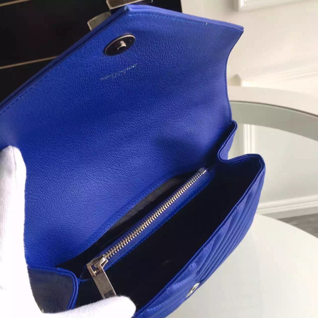 Yves Saint Laurent Medium Monogram College Bag in Blue Goatskin