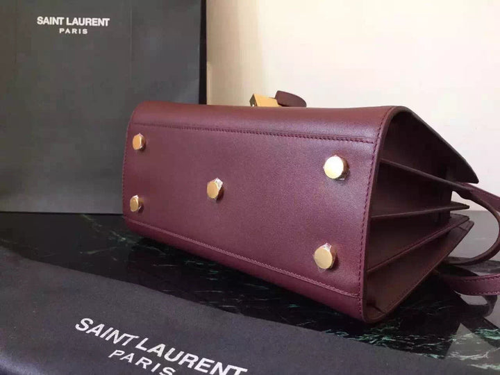 Yves Saint Laurent Baby Sac De Jour Bag In Burgundy Leather