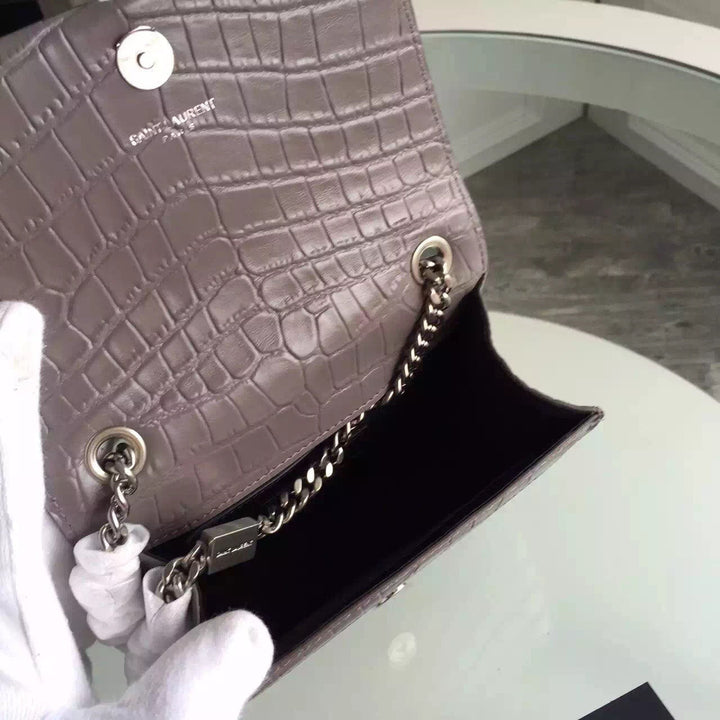 Yves Saint Laurent Small Monogram Tassel Satchel In Grey Crocodile Leather