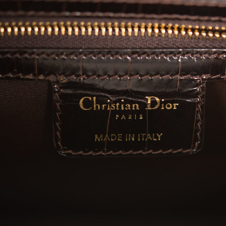 Christian Dior Dark Brown Large Lady Dior Alligator Tote Gold Hardware