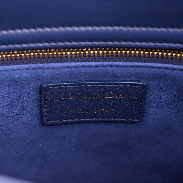 Christian Dior Medium Lady Dior Tote Navy Beaded Leather Gold Hardware