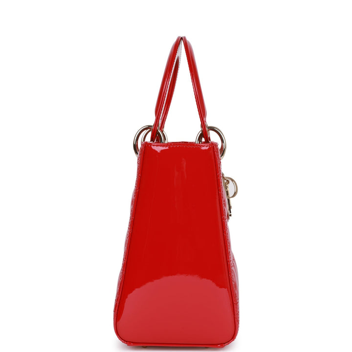 Christian Dior Medium Lady Dior Tote Red Patent Gold Hardware