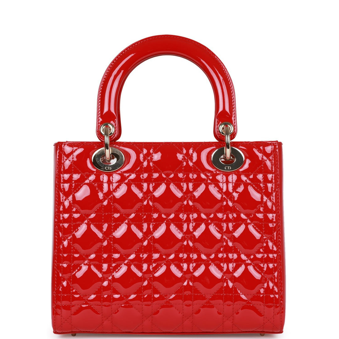Christian Dior Medium Lady Dior Tote Red Patent Gold Hardware