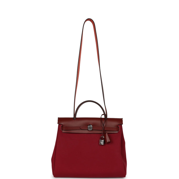 Hermes Herbag Zip Pm 31 Tri-Color Bubblegum/Rouge H/Rubis Toile and Vache Hunter Palladium Hardware