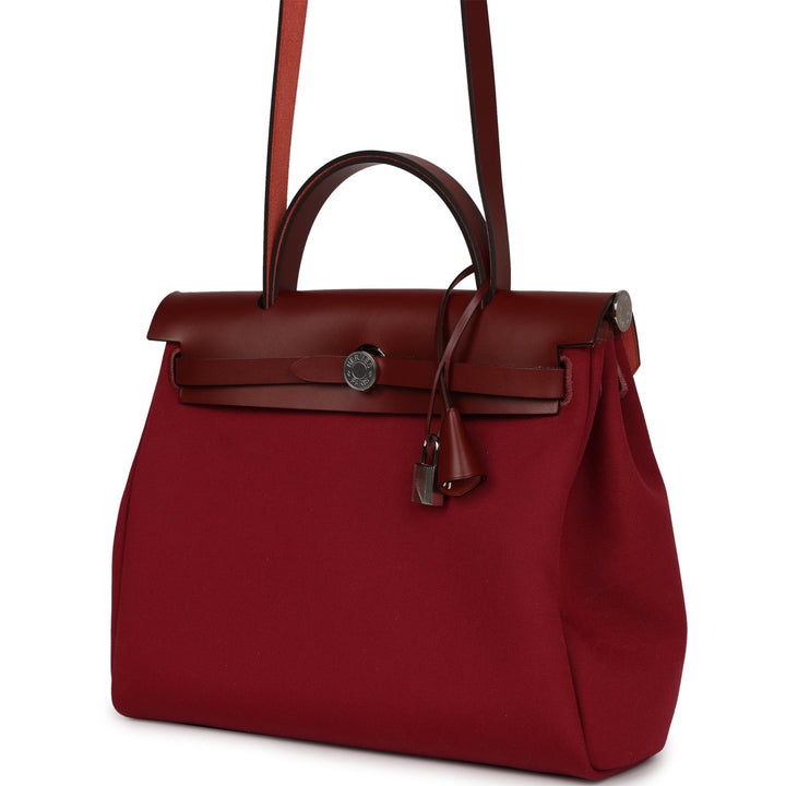 Hermes Herbag Zip Pm 31 Tri-Color Bubblegum/Rouge H/Rubis Toile and Vache Hunter Palladium Hardware