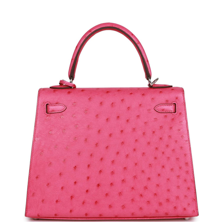 Hermes Special Order (HSS) Kelly Sellier 25 Rose Tyrien Verso Ostrich Palladium Hardware - Payment 1
