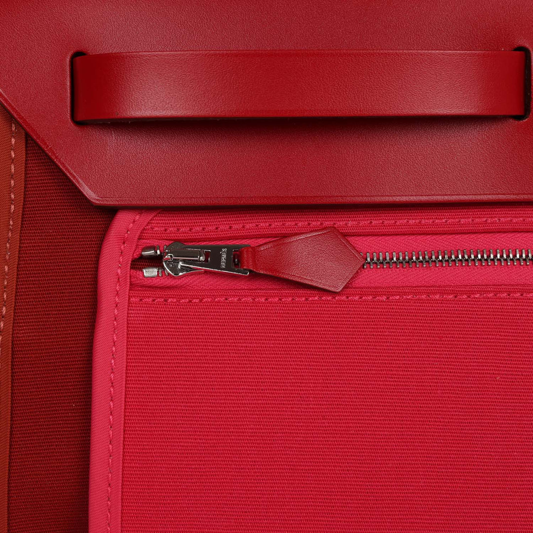 Hermes Herbag Zip 31 Rouge Venetian/Rouge Piment/Rose Extreme Toile H and Vache Hunter Palladium Hardware
