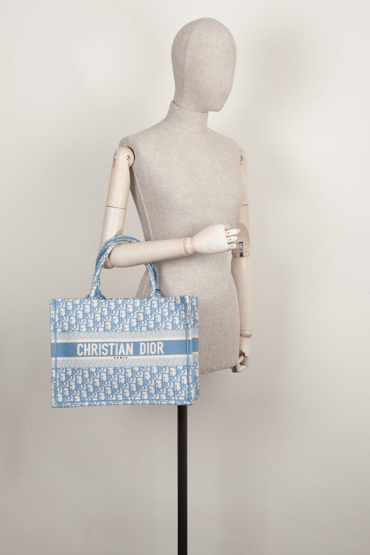 CHRISTIAN DIOR Medium Book Tote Oblique Embroidery Baby Blue