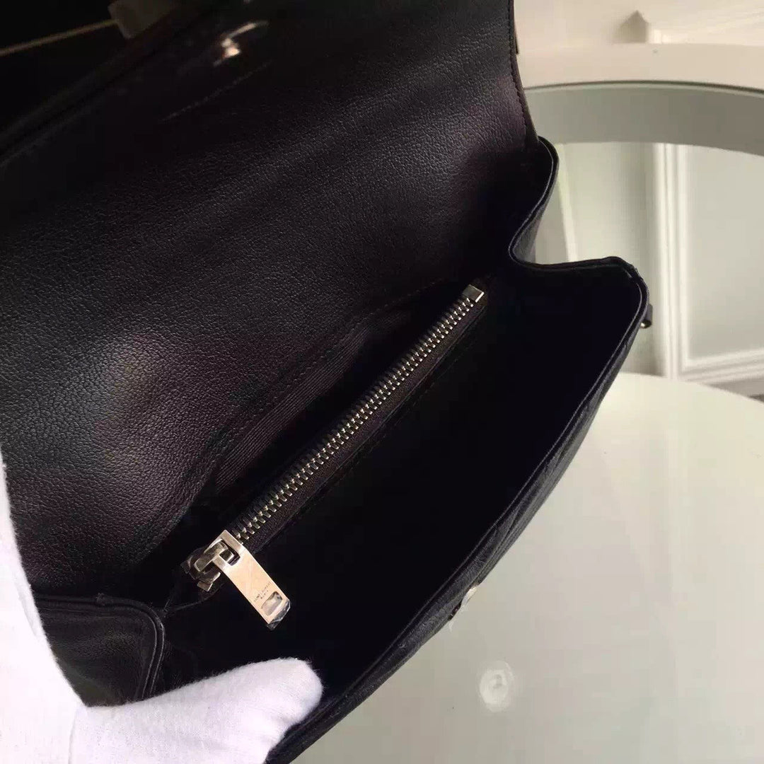 Yves Saint Laurent Medium Monogram College Bag in Black Goatskin