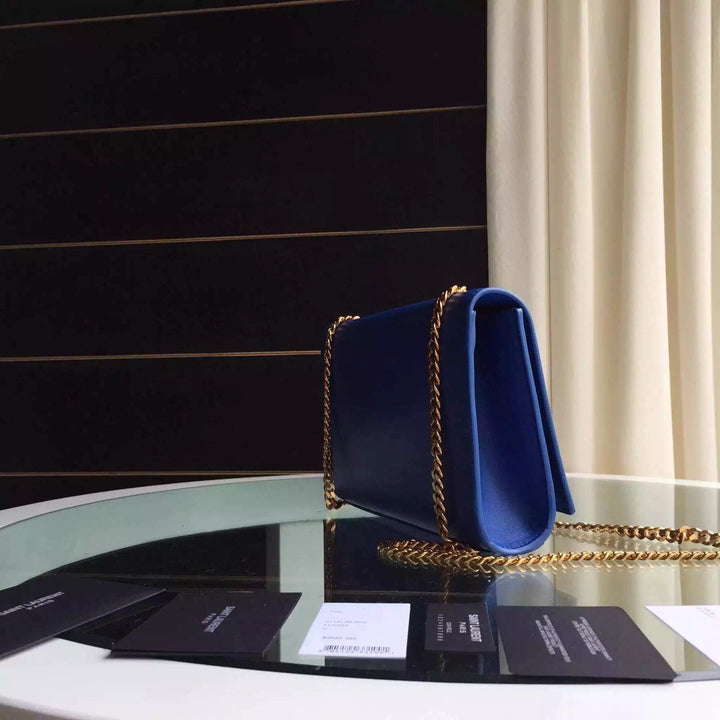 Yves Saint Laurent Medium Monogram Satchel In Blue Leather