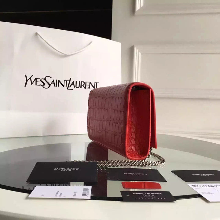 Yves Saint Laurent Medium Monogram Tassel Satchel In Red Crocodile Leather