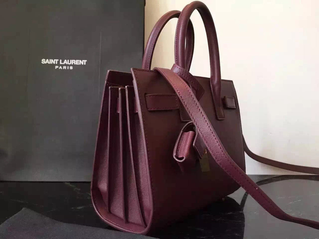 Yves Saint Laurent Nano Sac De Jour Bag In Burgundy Leather