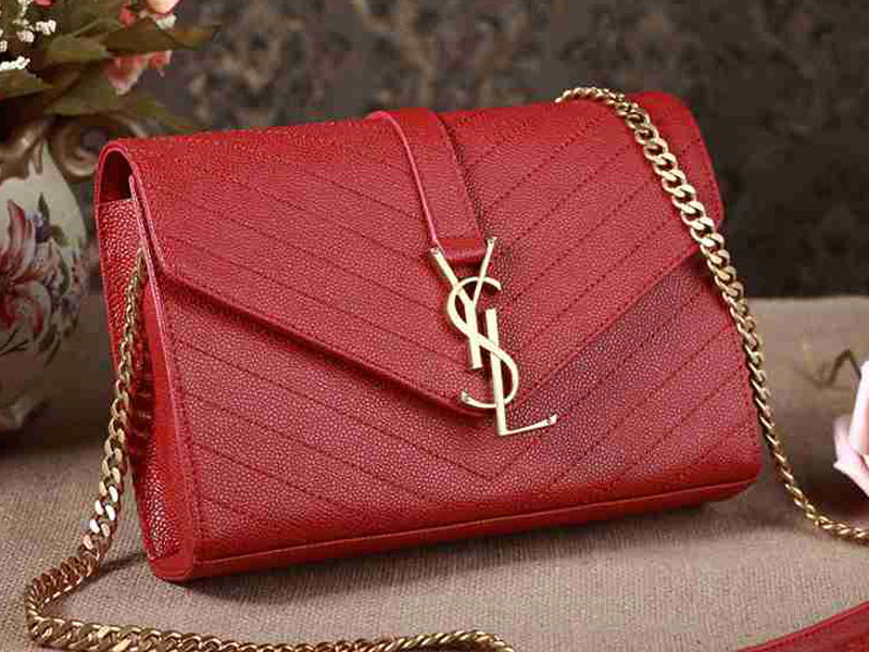 Yves Saint Laurent Small Monogramme Satchel Red Grain Textured Matelasse Leather