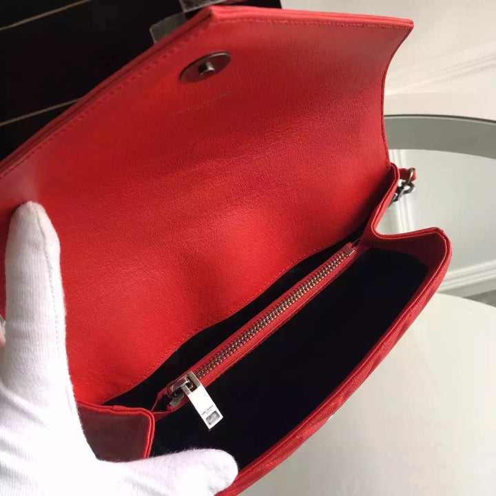 Yves Saint Laurent Medium Monogram College Bag in Red Goatskin