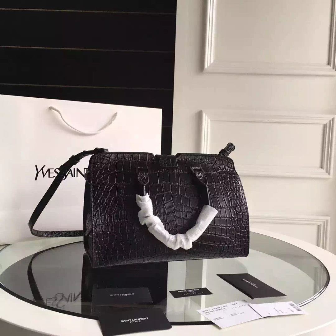 Yves Saint Laurent So Black Small Monogram Cabas Bag In Crocodile Leather