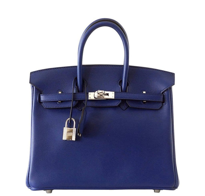 Hermes Birkin 25 Bleu Saphir Bag Swift Palladium