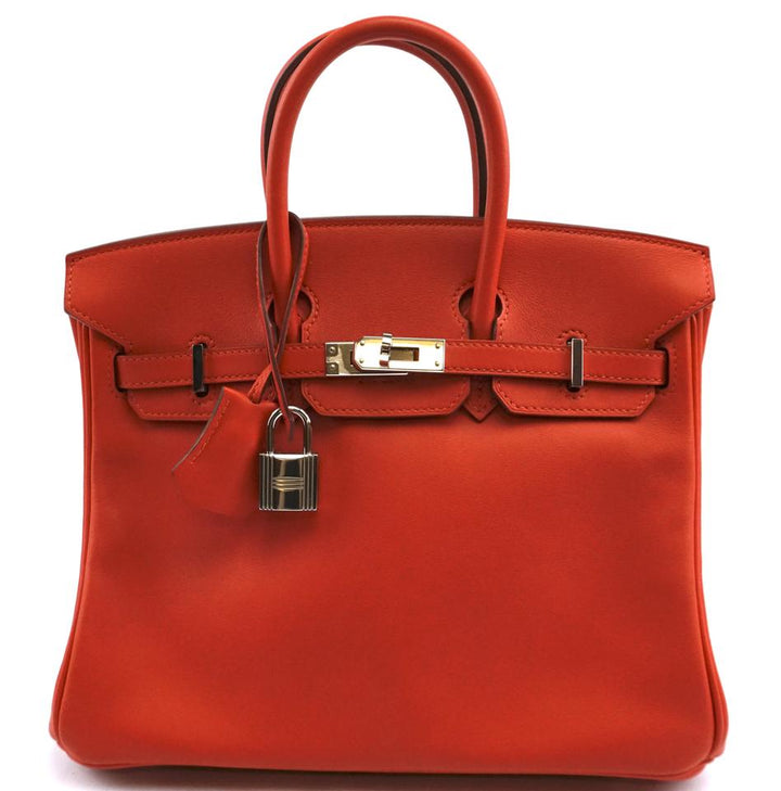 Hermes Birkin Ultra Rare 25 25cm Elegant Handbag Small Tote Capucine Red with Orange Undertone Swift Leather Satchel