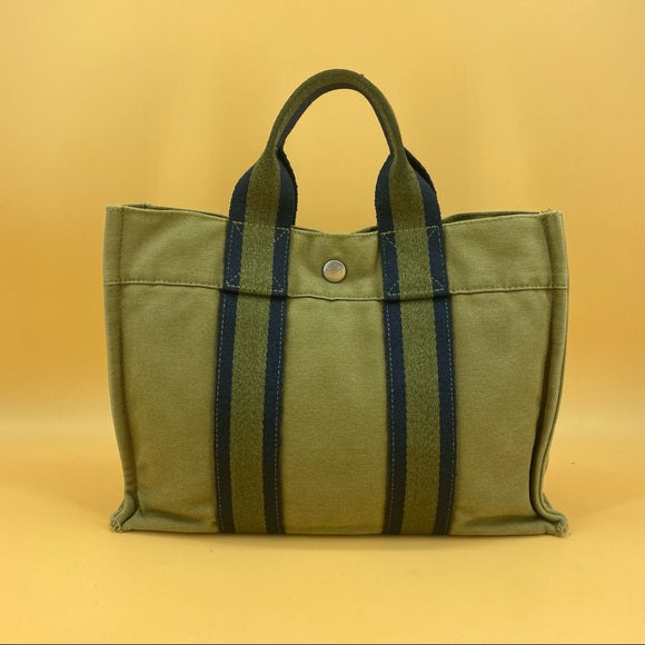 HERMES Green Canvas Fourre Tout PM Tote Bag
